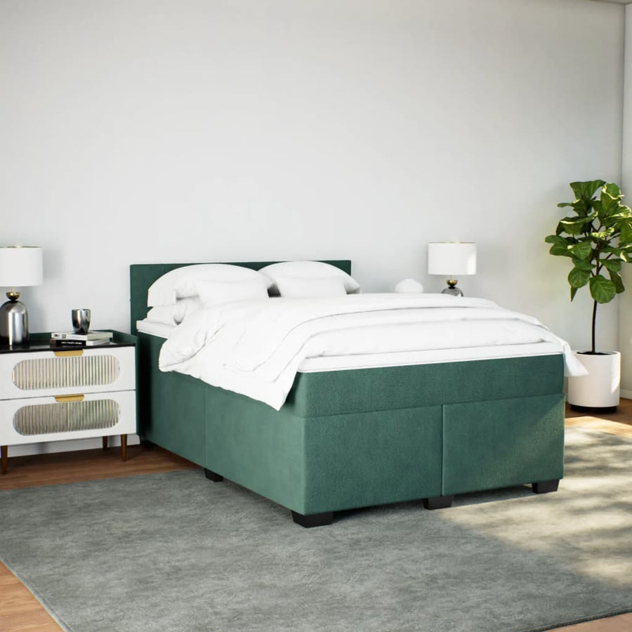Boxspring met matras fluweel donkergroen 160x200 cm