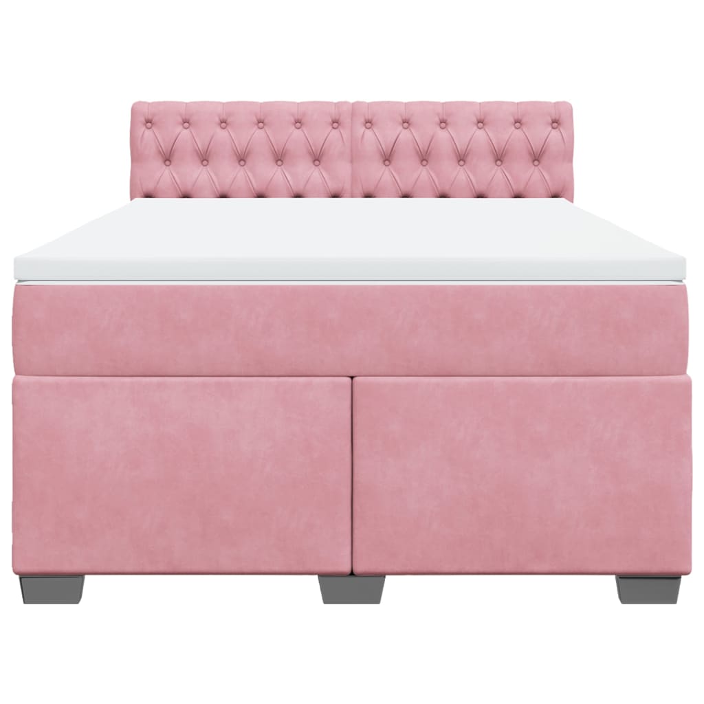Boxspring met matras fluweel roze 160x200 cm
