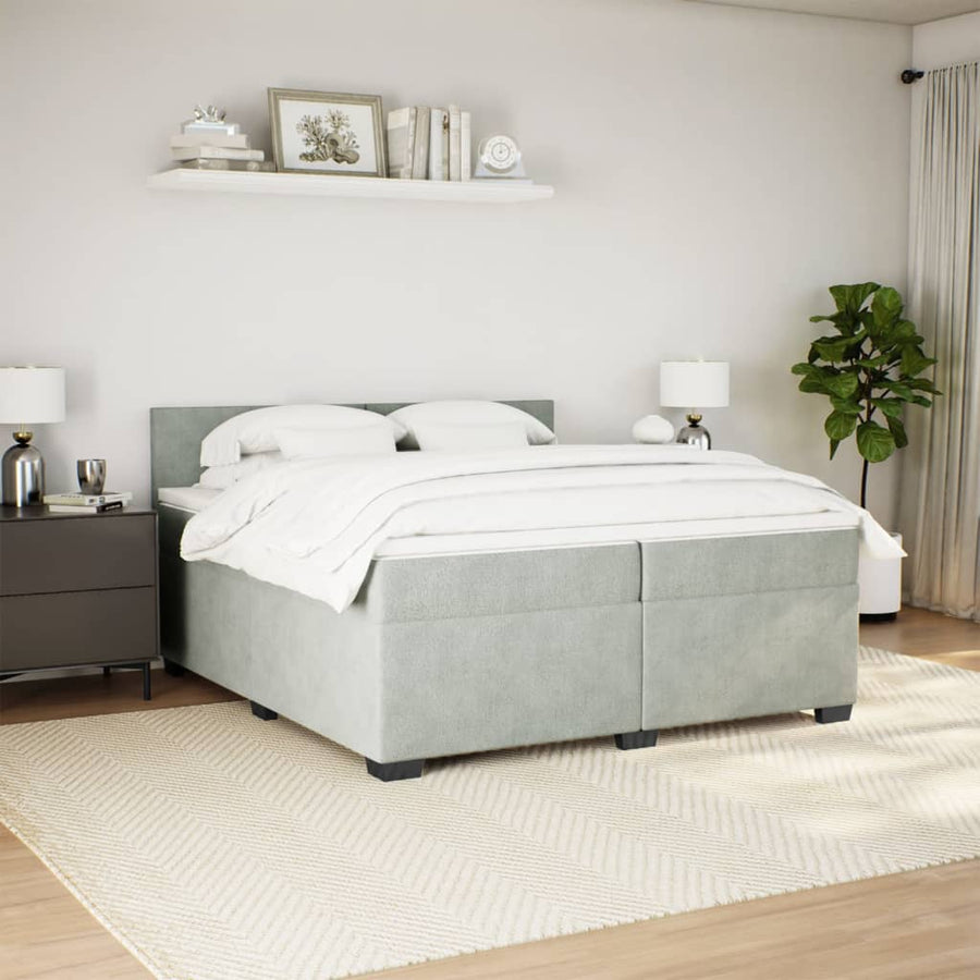 Boxspring met matras fluweel lichtgrijs 200x200 cm