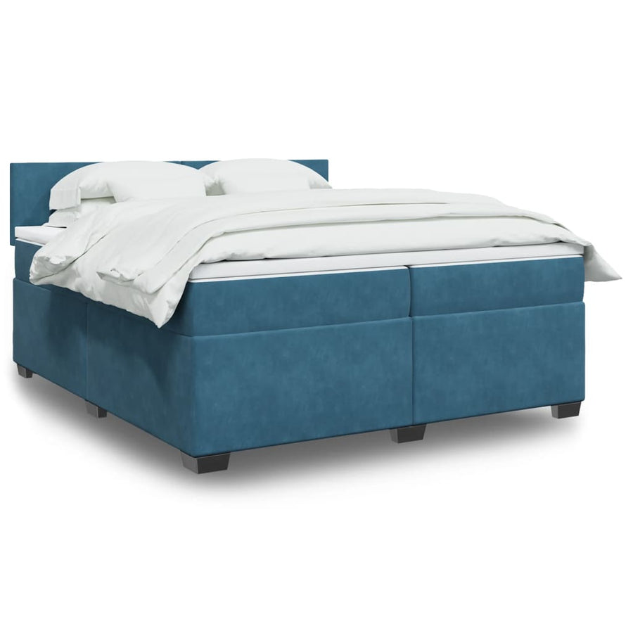Boxspring met matras fluweel donkerblauw 200x200 cm