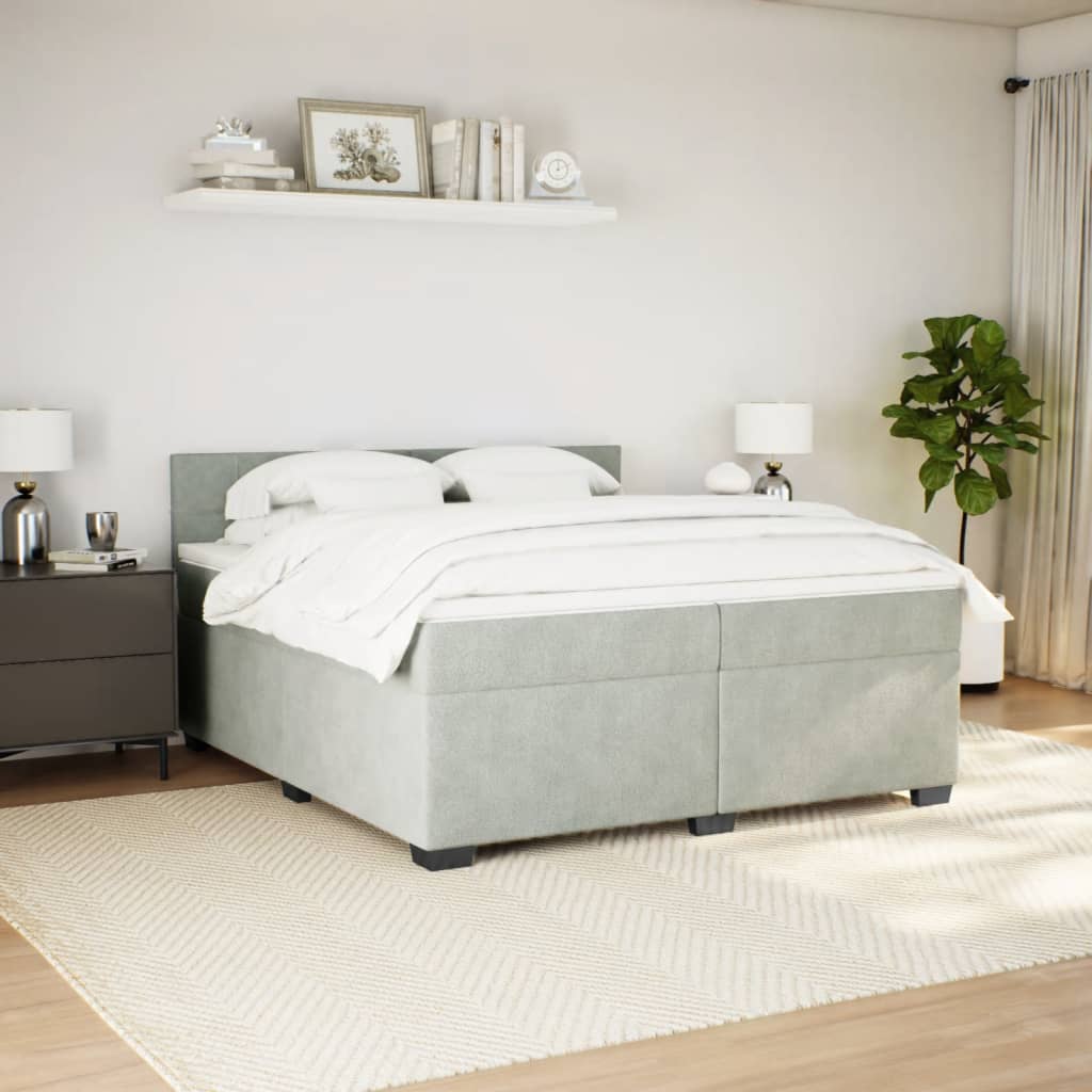 Boxspring met matras fluweel lichtgrijs 200x200 cm