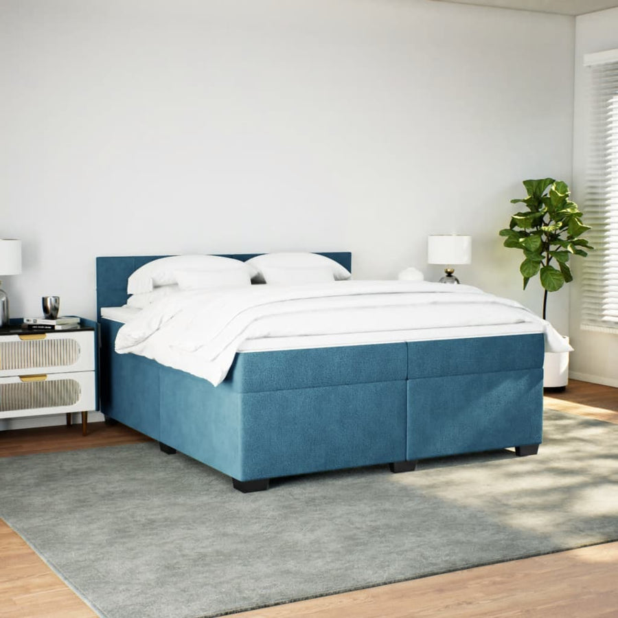 Boxspring met matras fluweel blauw 200x200 cm