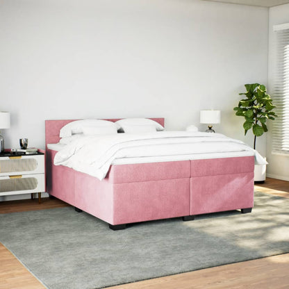 Boxspring met matras fluweel roze 200x200 cm