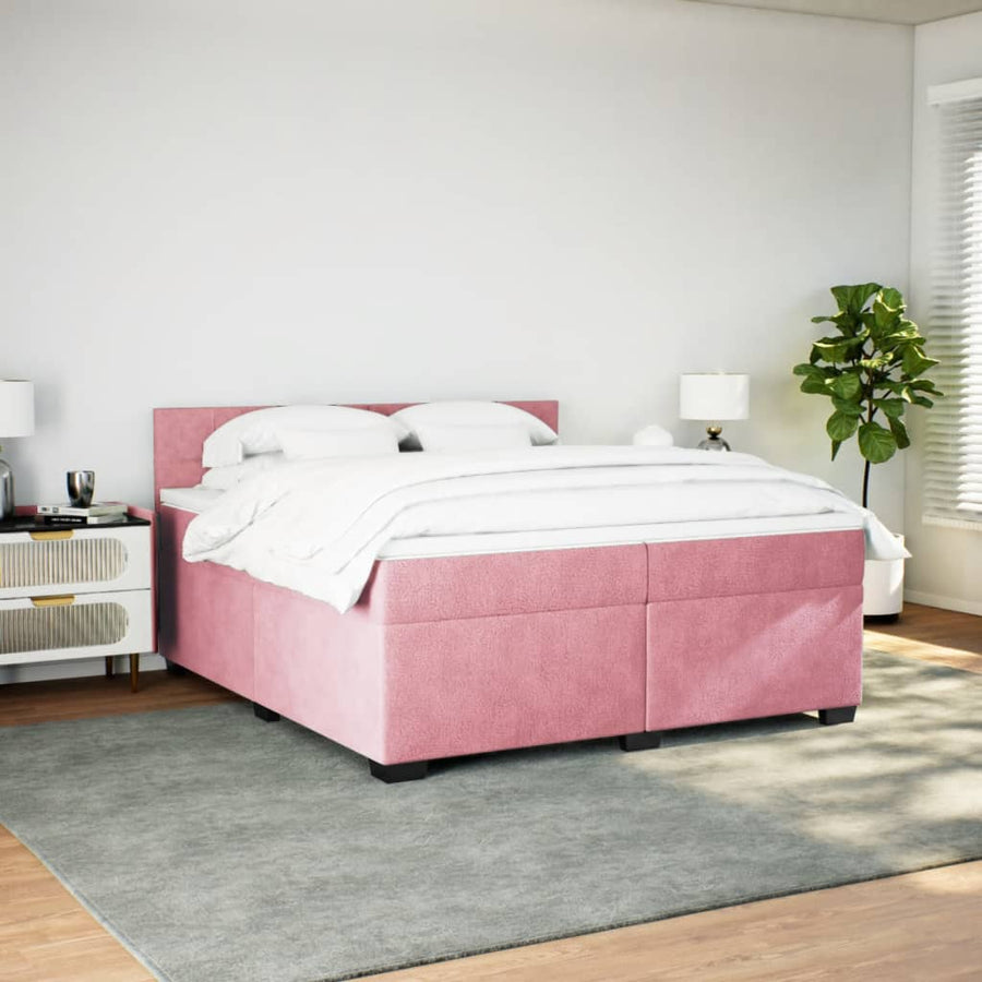 Boxspring met matras fluweel roze 200x200 cm