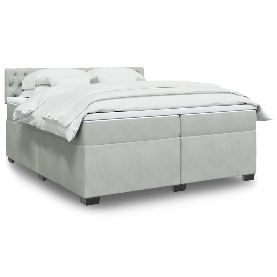 Boxspring met matras fluweel lichtgrijs 200x200 cm