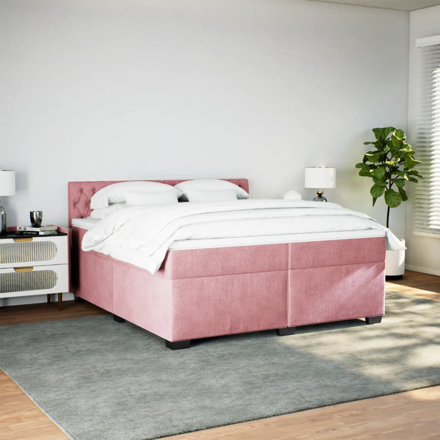 Boxspring met matras fluweel roze 200x200 cm