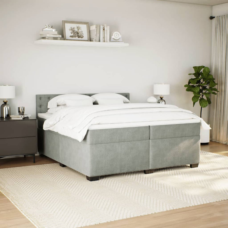 Boxspring met matras fluweel lichtgrijs 200x200 cm