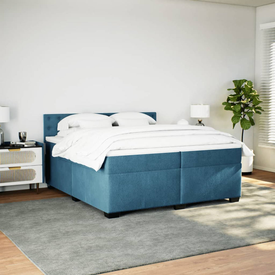 Boxspring met matras fluweel blauw 200x200 cm