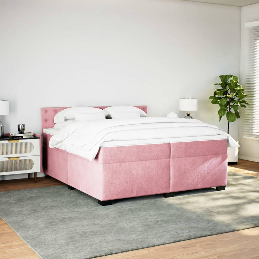 Boxspring met matras fluweel roze 200x200 cm
