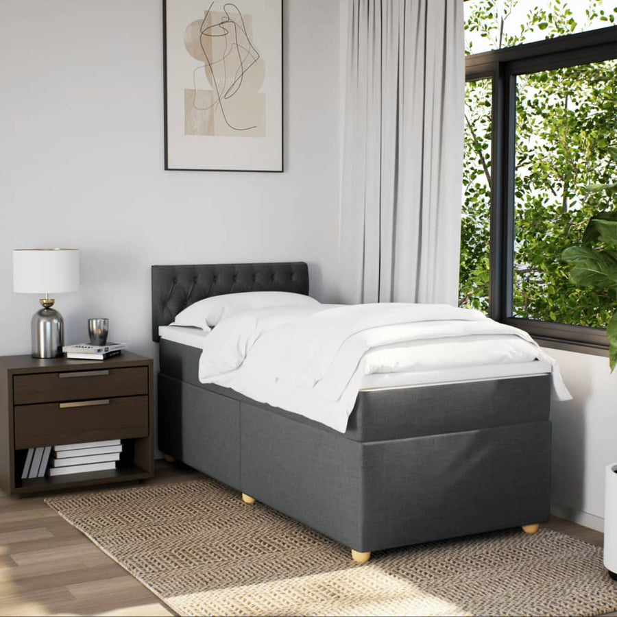 Boxspring met matras stof donkergrijs 90x190 cm