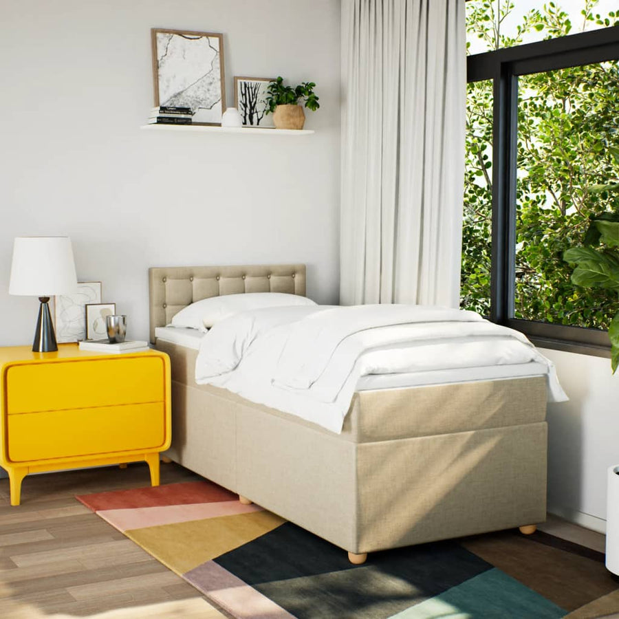 Boxspring met matras stof crèmekleurig 90x190 cm