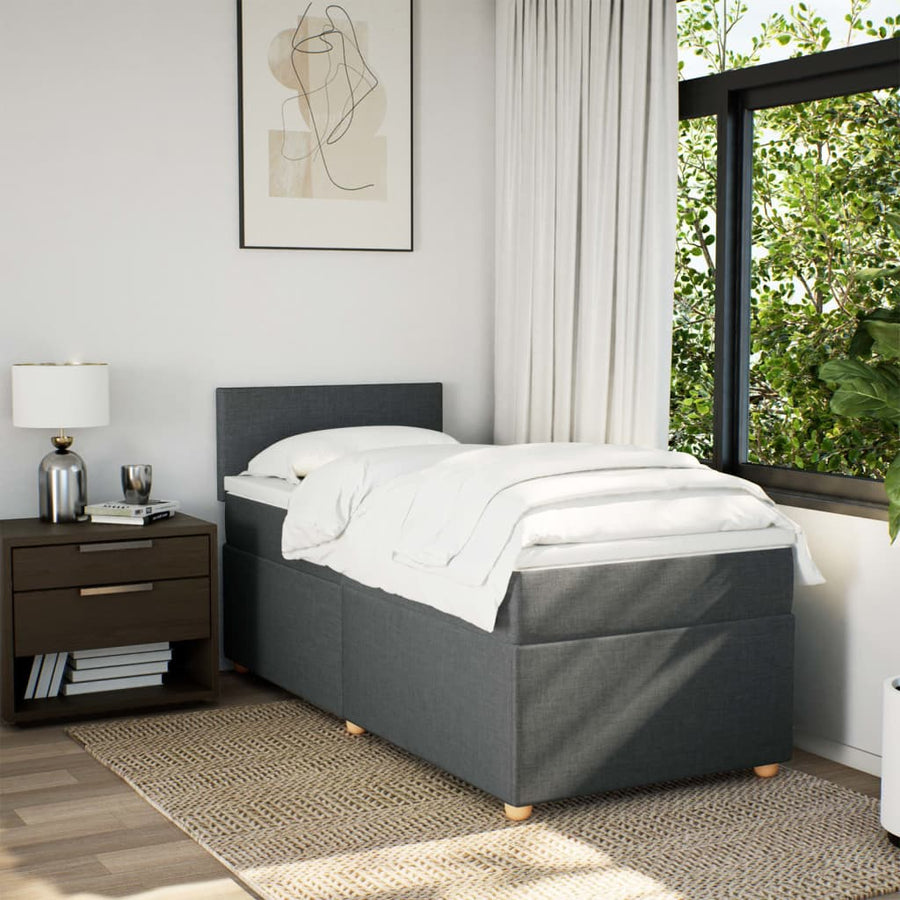 Boxspring met matras stof donkergrijs 90x200 cm