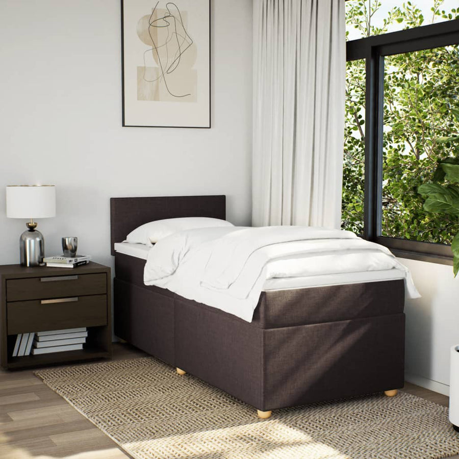 Boxspring met matras stof donkerbruin 90x200 cm