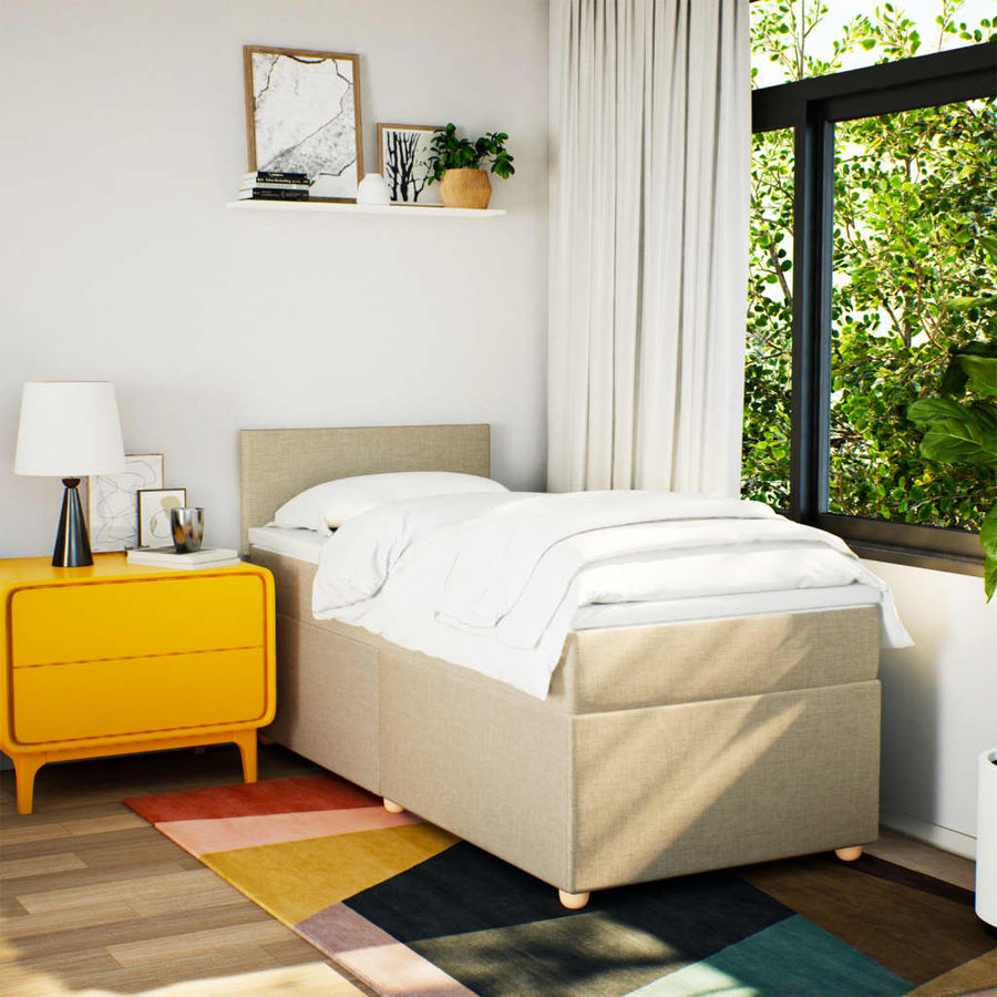 Boxspring met matras stof crèmekleurig 90x200 cm