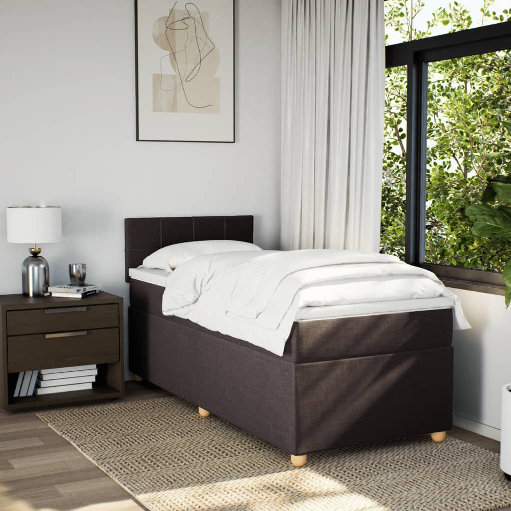 Boxspring met matras stof donkerbruin 90x200 cm