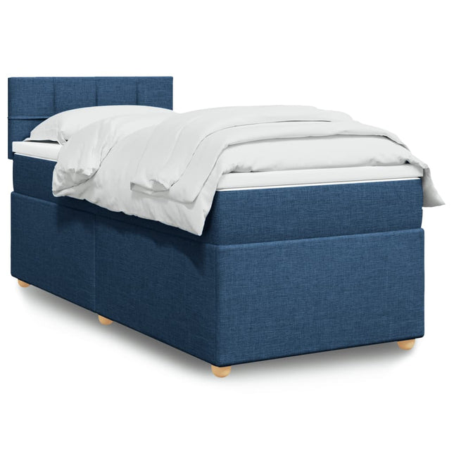 Boxspring met matras stof blauw 90x200 cm