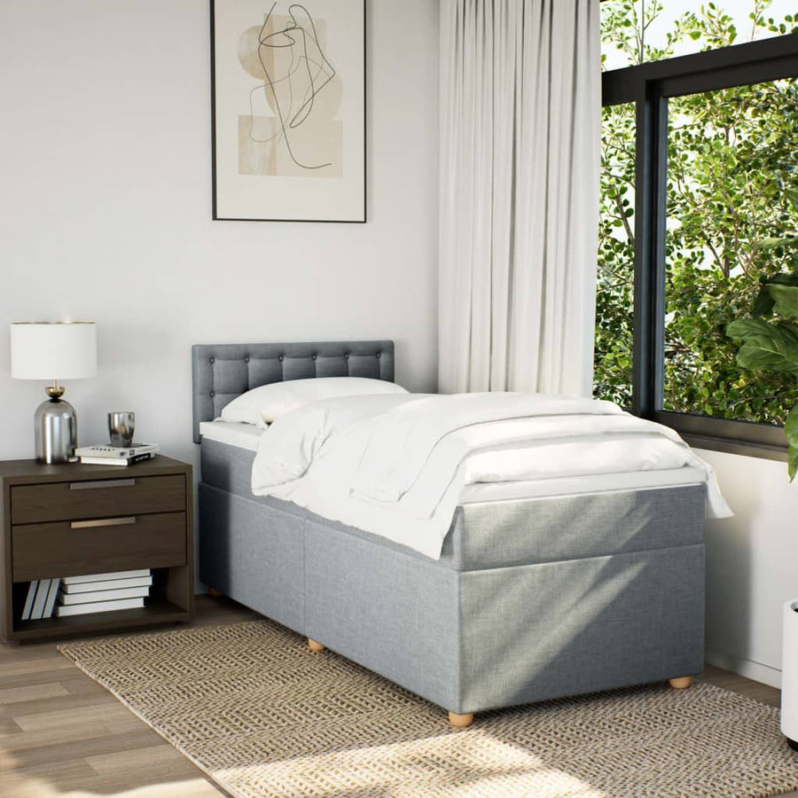 Boxspring met matras stof lichtgrijs 90x200 cm