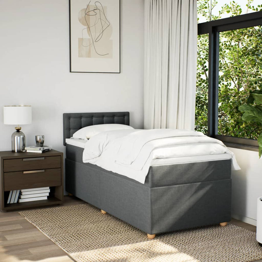 Boxspring met matras stof donkergrijs 90x200 cm