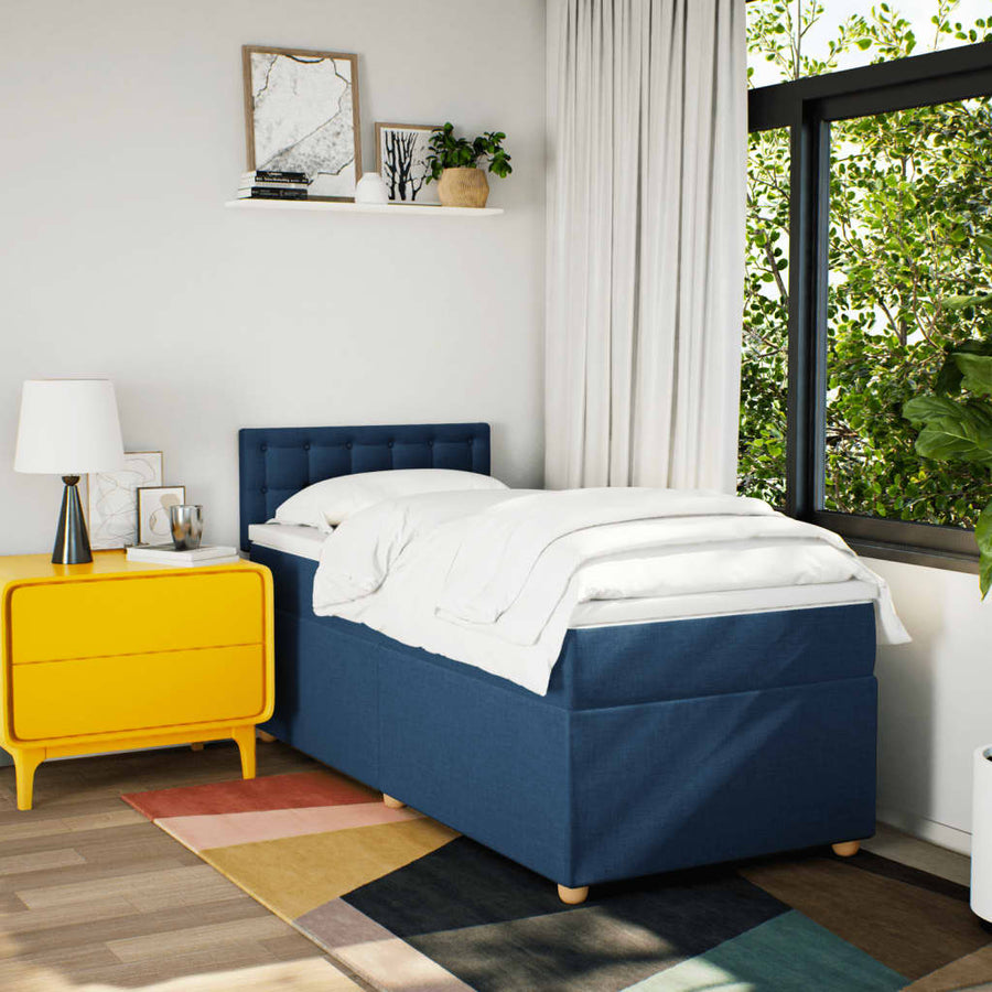 Boxspring met matras stof blauw 90x200 cm