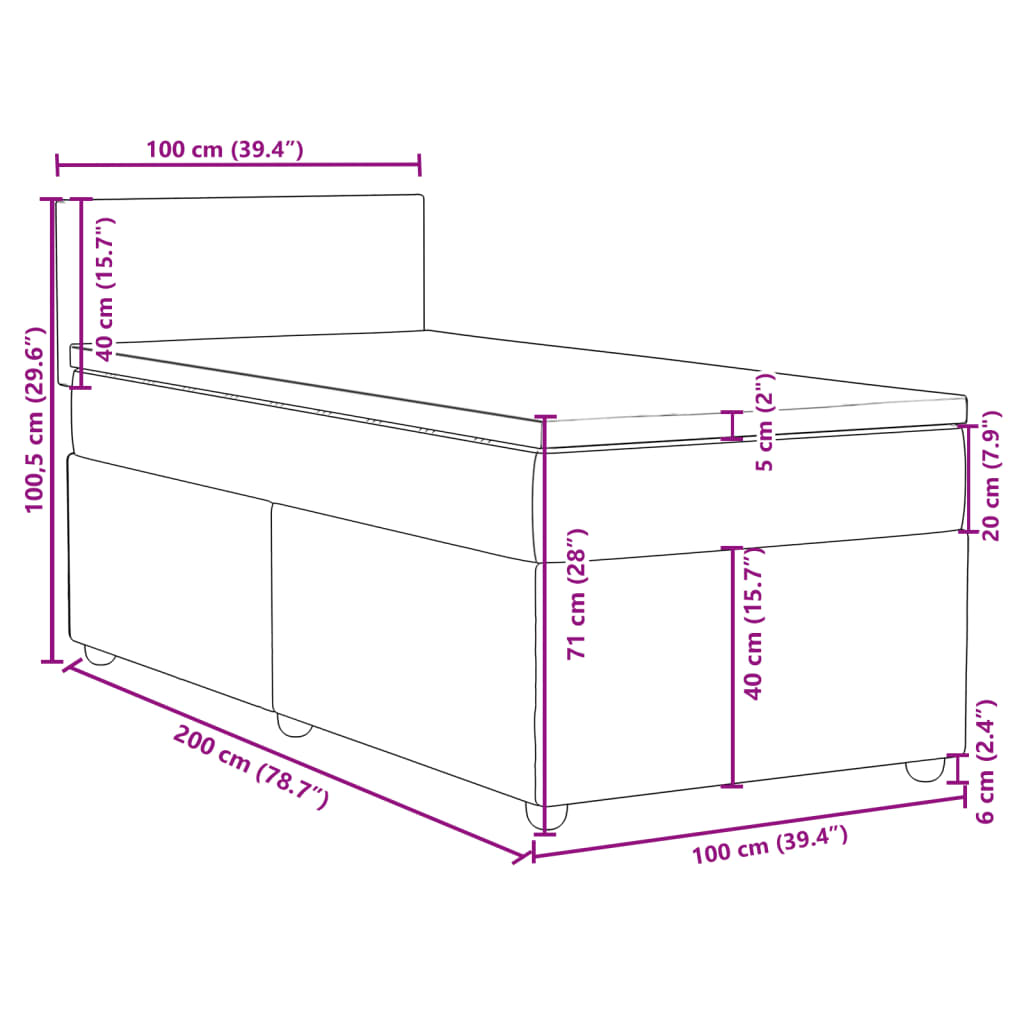 Boxspring met matras stof donkerbruin 100x200 cm