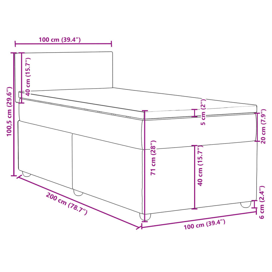 Boxspring met matras stof donkerbruin 100x200 cm