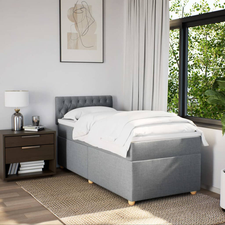Boxspring met matras stof lichtgrijs 100x200 cm