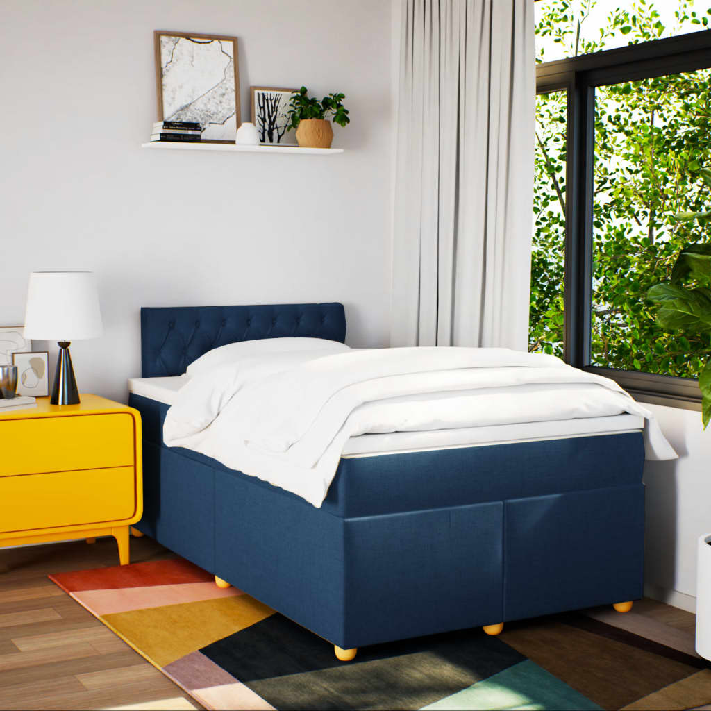 Boxspring met matras stof blauw 120x190 cm