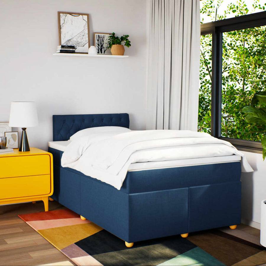 Boxspring met matras stof blauw 120x190 cm