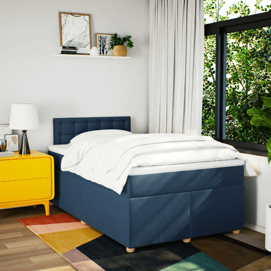 Boxspring met matras stof blauw 120x190 cm