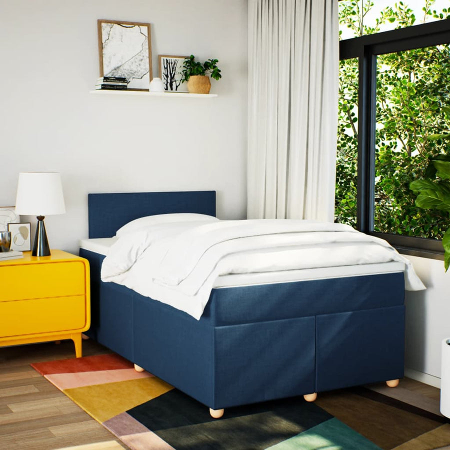 Boxspring met matras stof blauw 120x200 cm