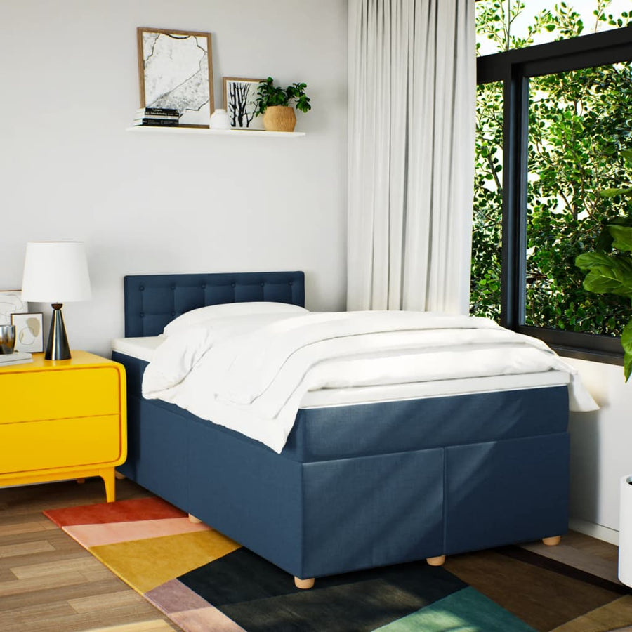 Boxspring met matras stof blauw 120x200 cm