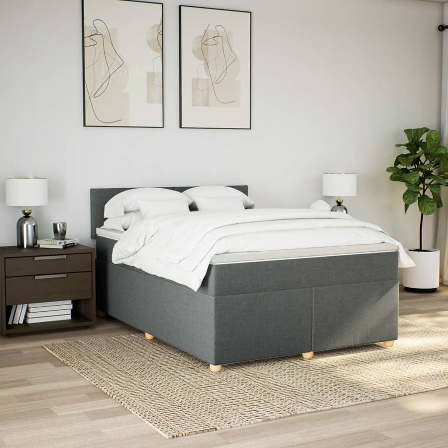 Boxspring met matras stof donkergrijs 140x190 cm