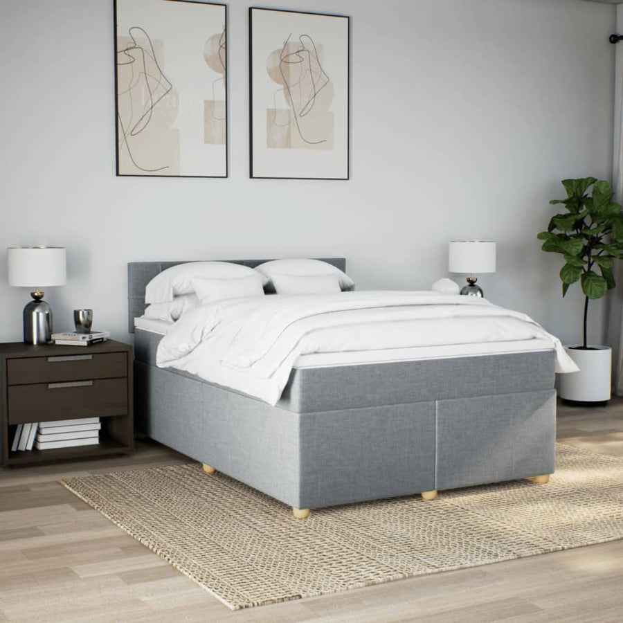 Boxspring met matras stof lichtgrijs 140x190 cm