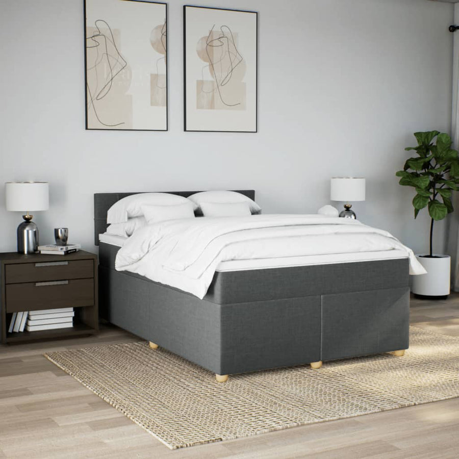 Boxspring met matras stof donkergrijs 140x190 cm