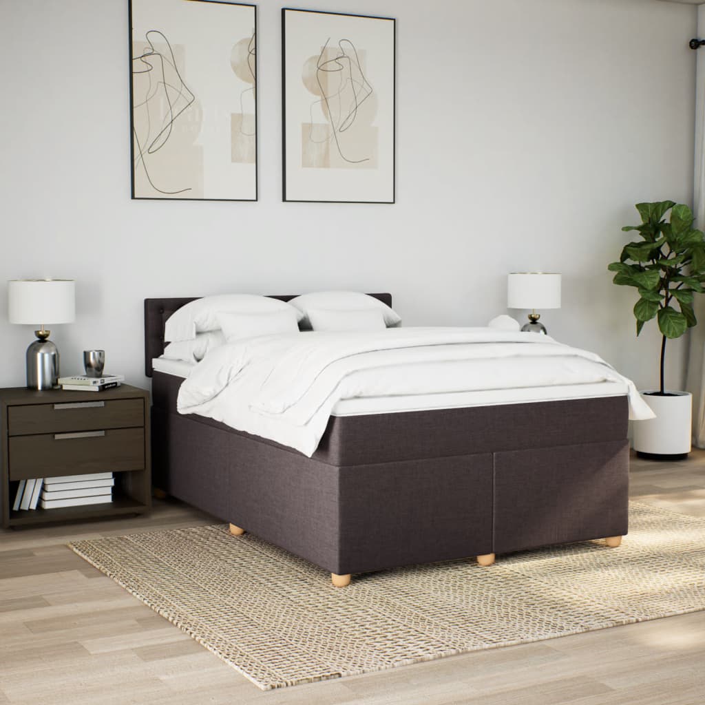 Boxspring met matras stof donkerbruin 140x190 cm