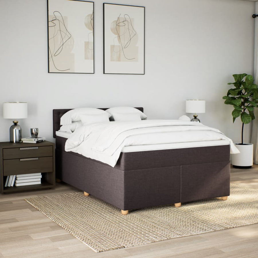 Boxspring met matras stof donkerbruin 140x190 cm