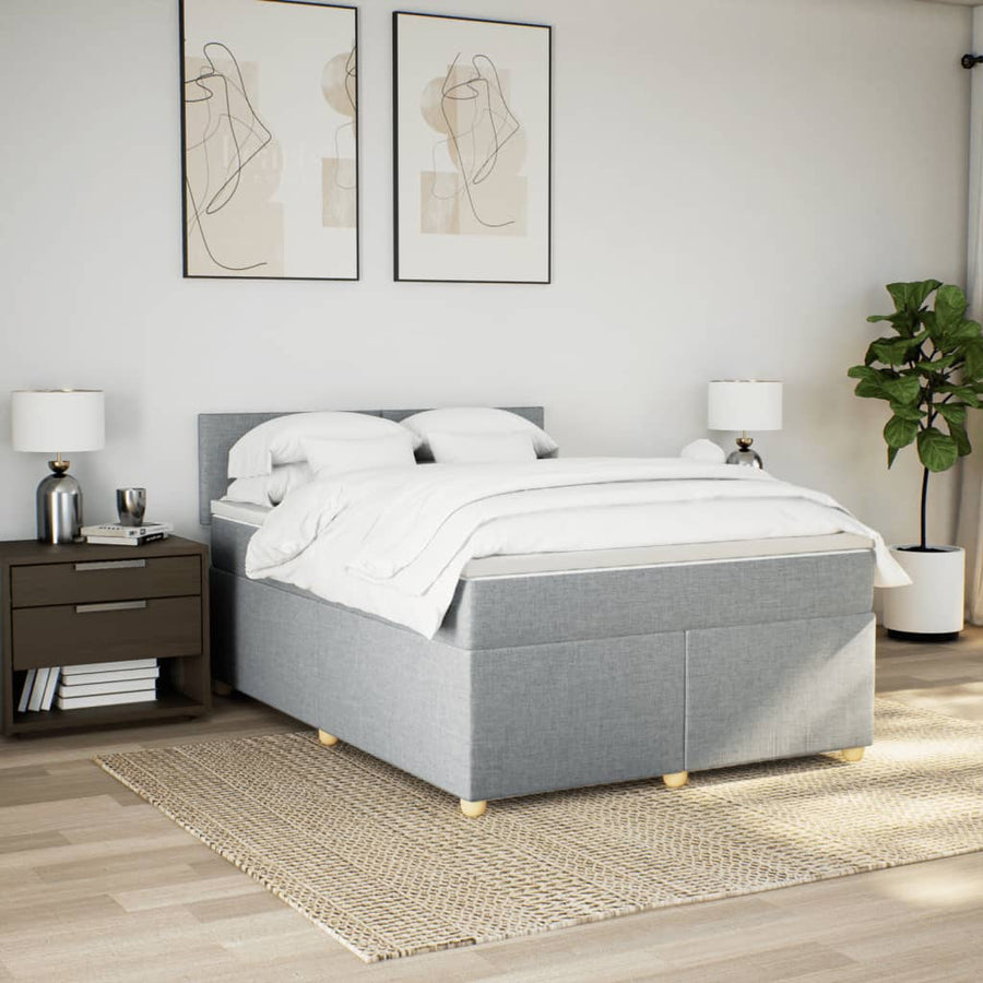 Boxspring met matras stof lichtgrijs 140x200 cm