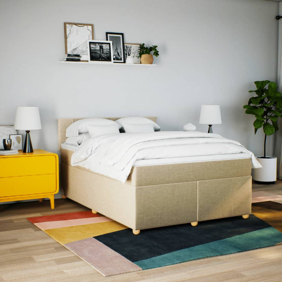 Boxspring met matras stof crèmekleurig 140x200 cm