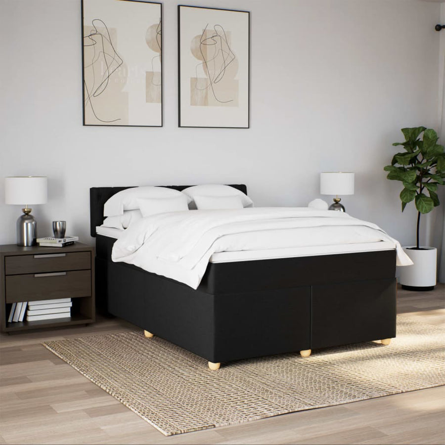 Boxspring met matras stof zwart 140x200 cm