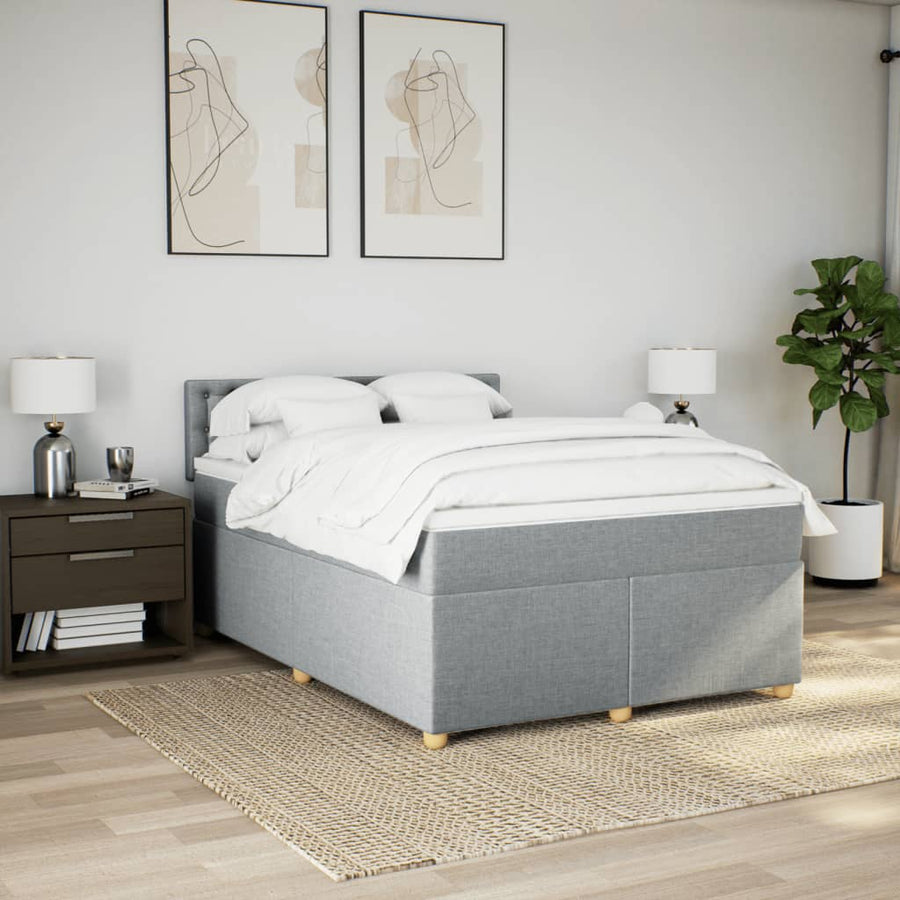 Boxspring met matras stof lichtgrijs 140x200 cm