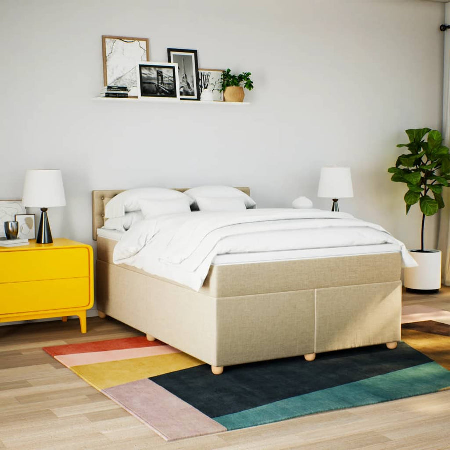 Boxspring met matras stof crèmekleurig 140x200 cm