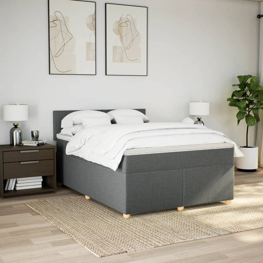 Boxspring met matras stof donkergrijs 160x200 cm