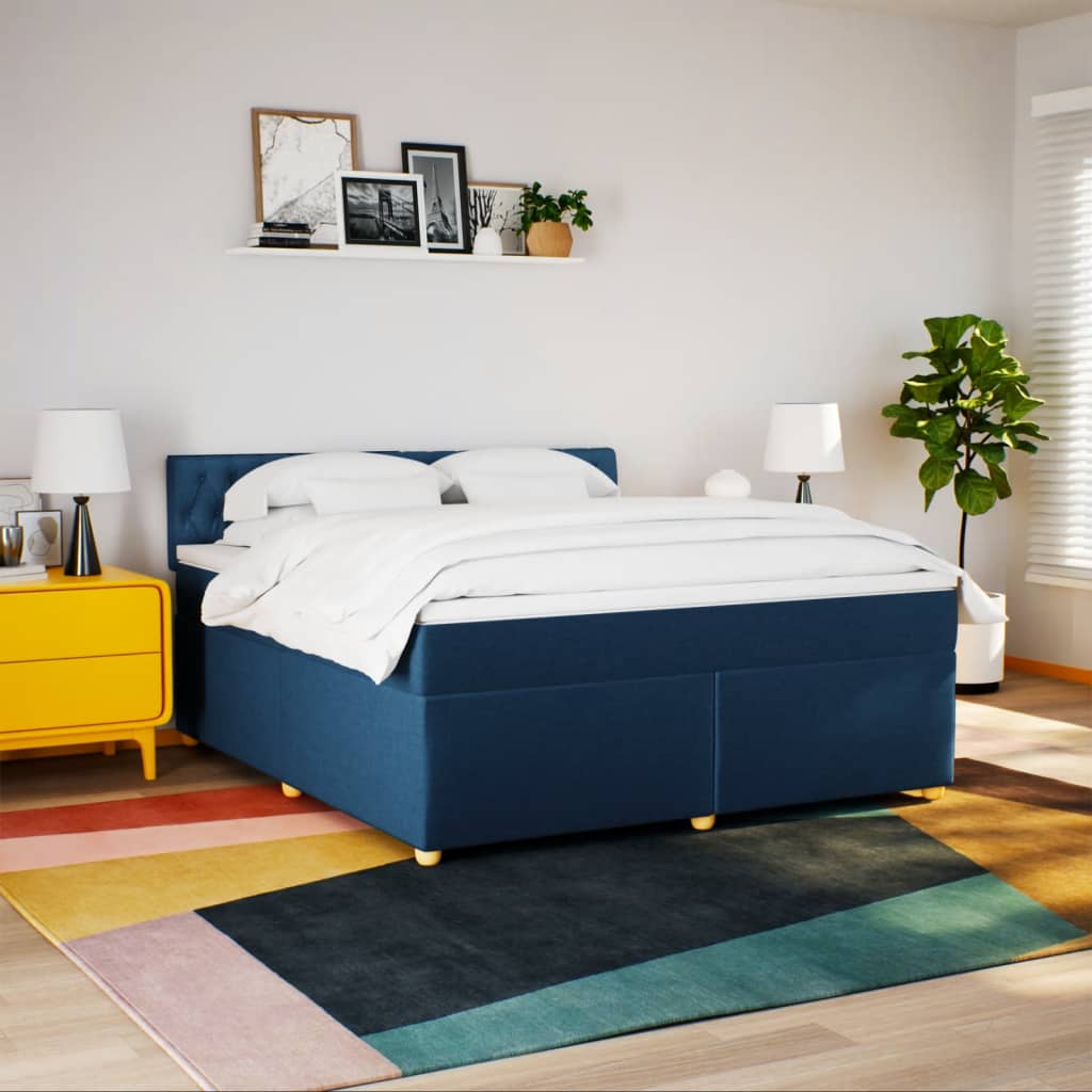 Boxspring met matras stof blauw 180x200 cm