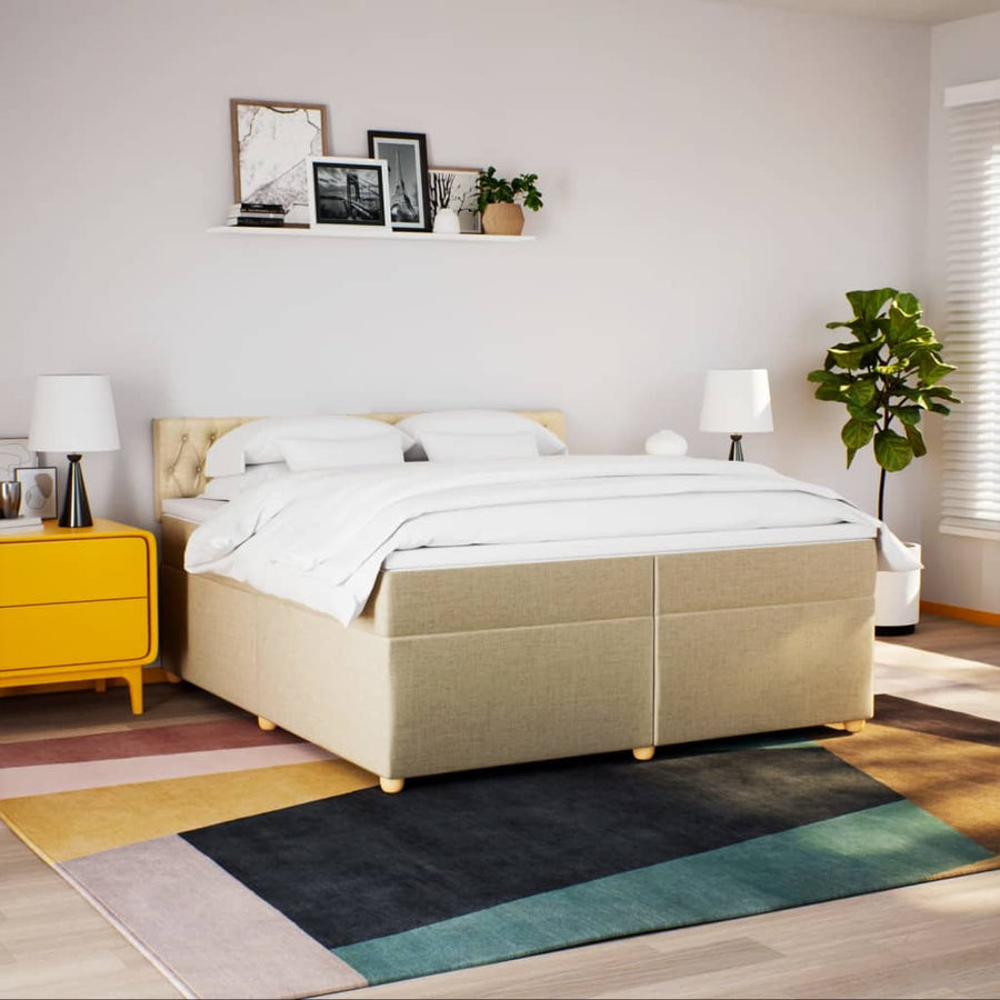 Boxspring met matras stof crèmekleurig 200x200 cm