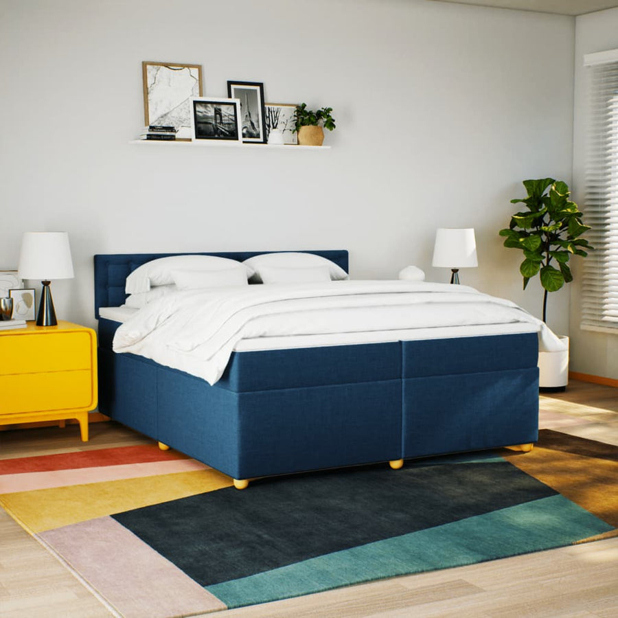 Boxspring met matras stof blauw 200x200 cm