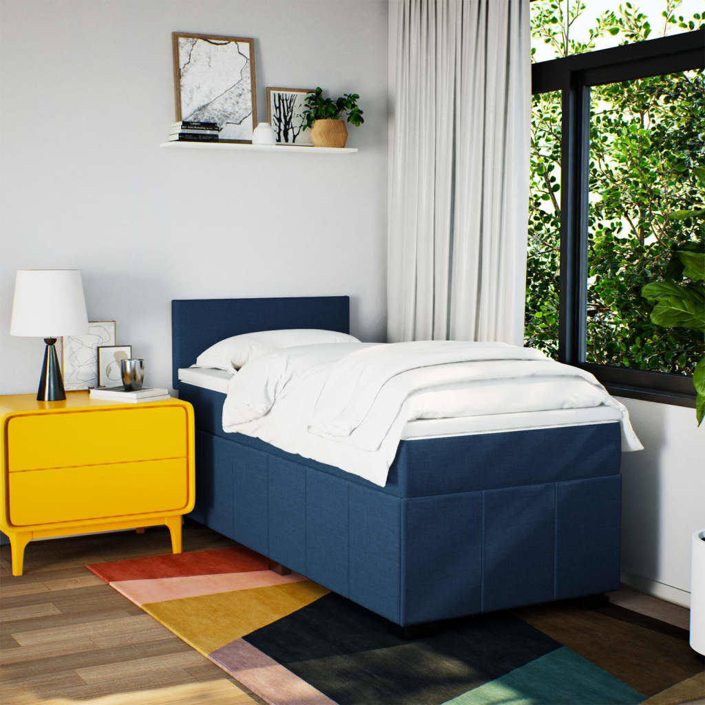 Boxspring met matras stof blauw 80x200 cm
