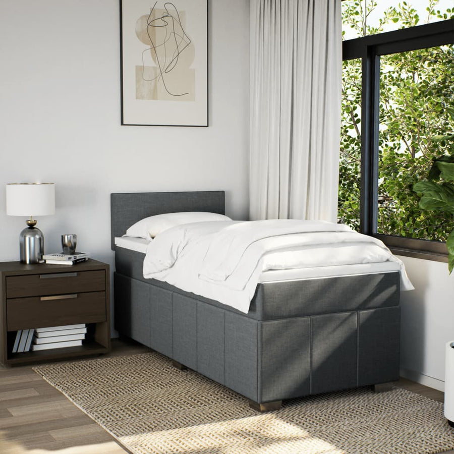 Boxspring met matras stof donkergrijs 90x190 cm