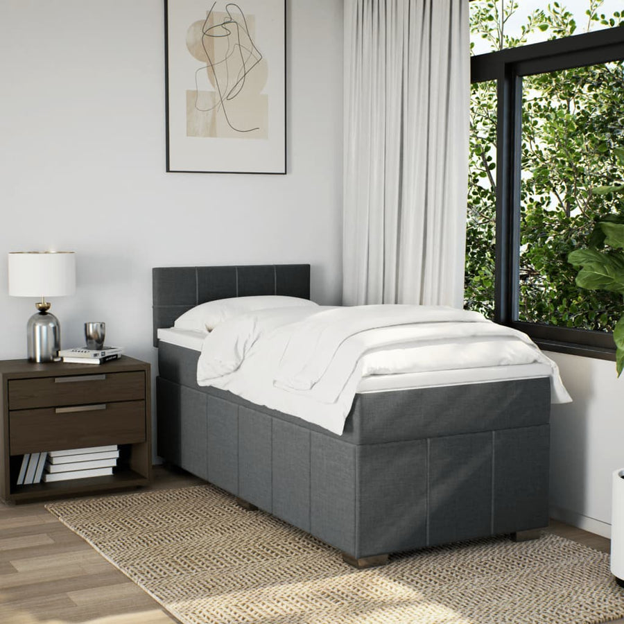 Boxspring met matras stof donkergrijs 90x190 cm