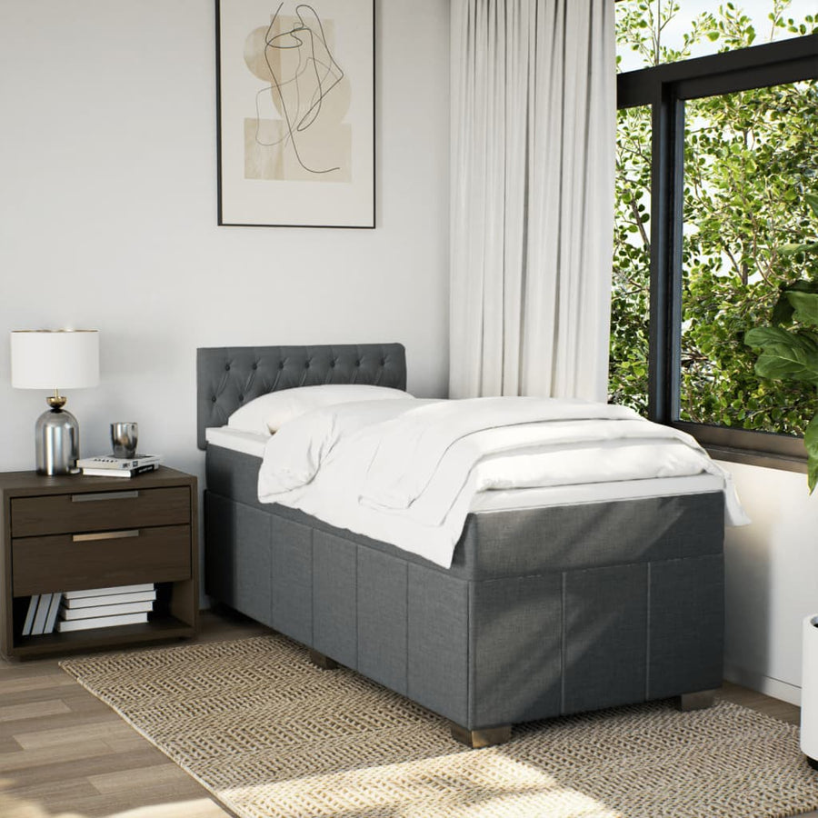Boxspring met matras stof donkergrijs 90x190 cm
