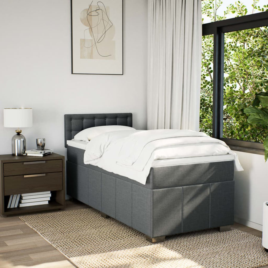 Boxspring met matras stof donkergrijs 90x190 cm